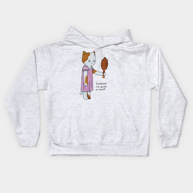 Sometimes I am scared of myself sad cat mirror illustration watercolor Kids Hoodie by maoudraw